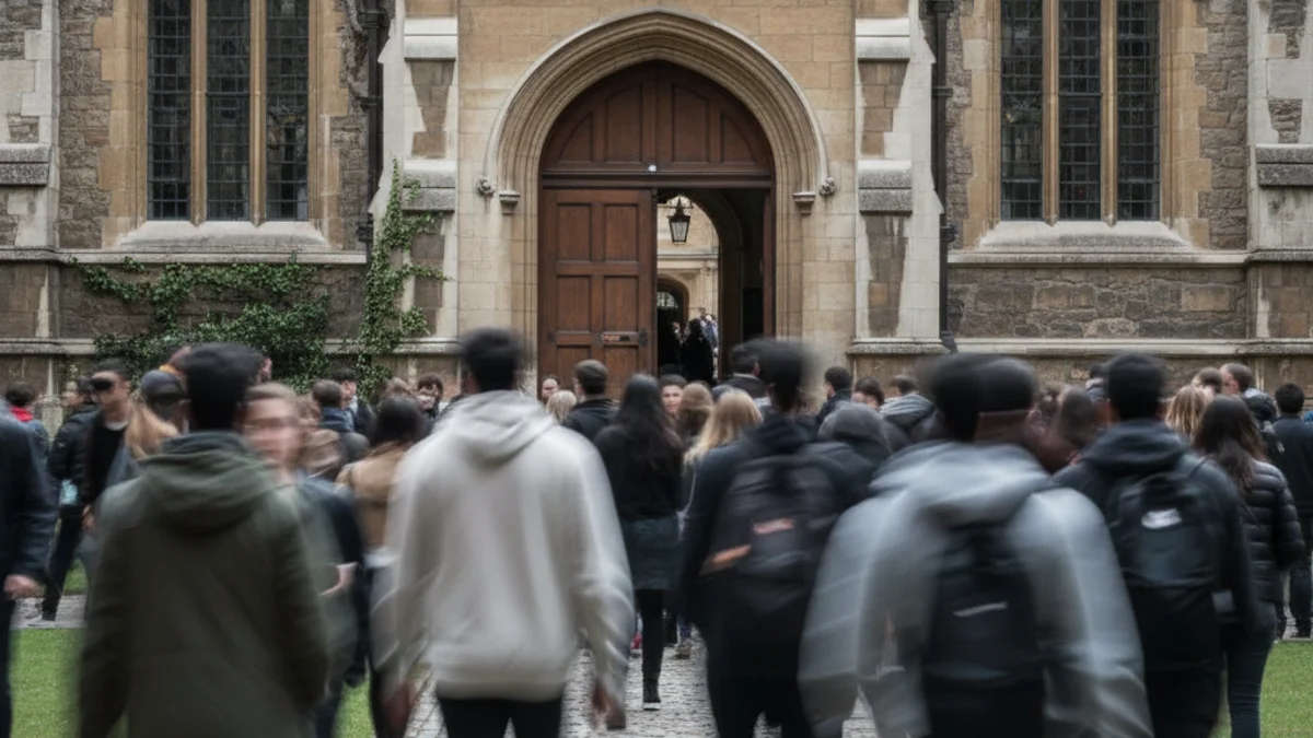 Estudiants universitaris caminant per un campus, simbolitzant la mobilitat acadèmica i l'ambient universitari.