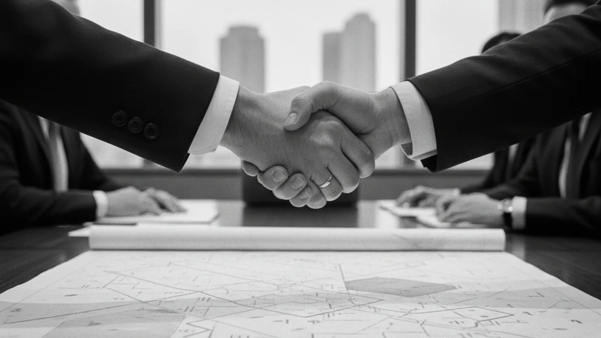 Representació visual de l'intercanvi comercial global, amb mapes o figures abstractes que simbolitzen la unió de dos grans blocs econòmics.