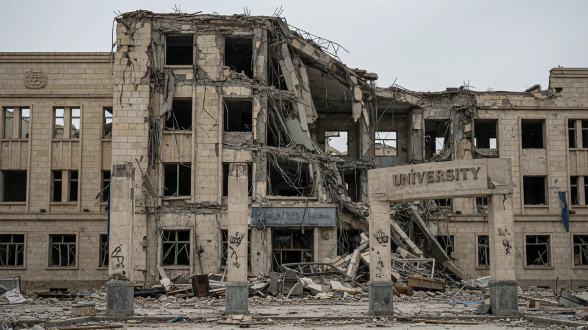 Imatge genèrica d'un edifici universitari amb signes de dany o conflicte, simbolitzant l'atac a la Universitat de Birzeit.
