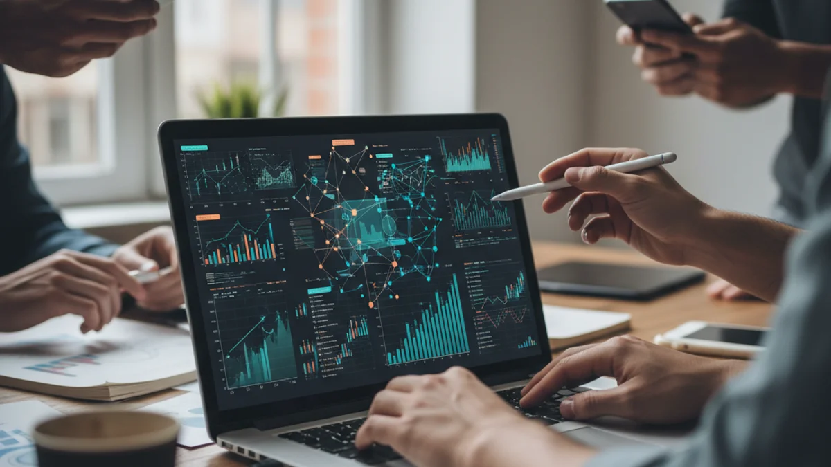 Representació visual d'una enciclopèdia digital amb dades i gràfics sobre la col·laboració en línia.