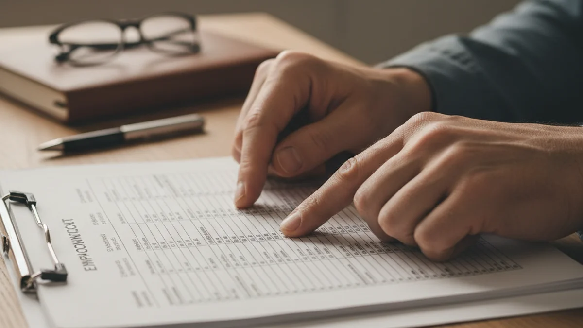 Imatge genèrica de mans revisant un document laboral o una nòmina, simbolitzant la revisió de drets.