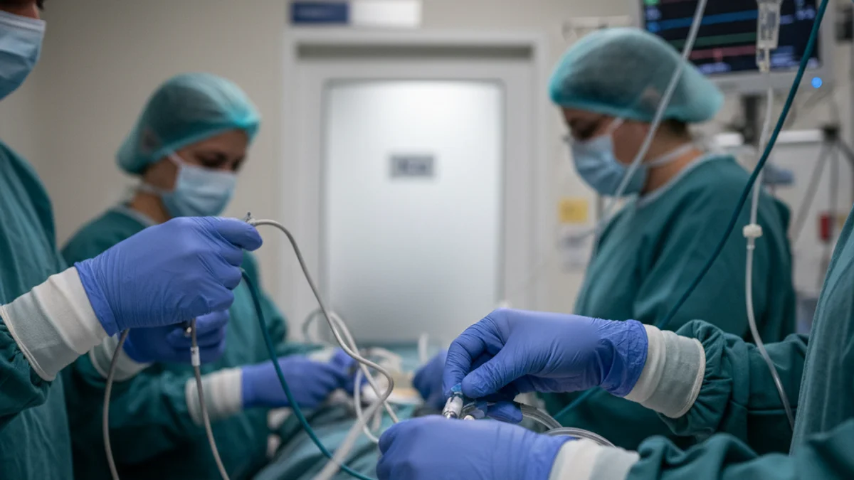 Descripció genèrica d'un hospital o personal sanitari, amb figures borroses en un passadís.