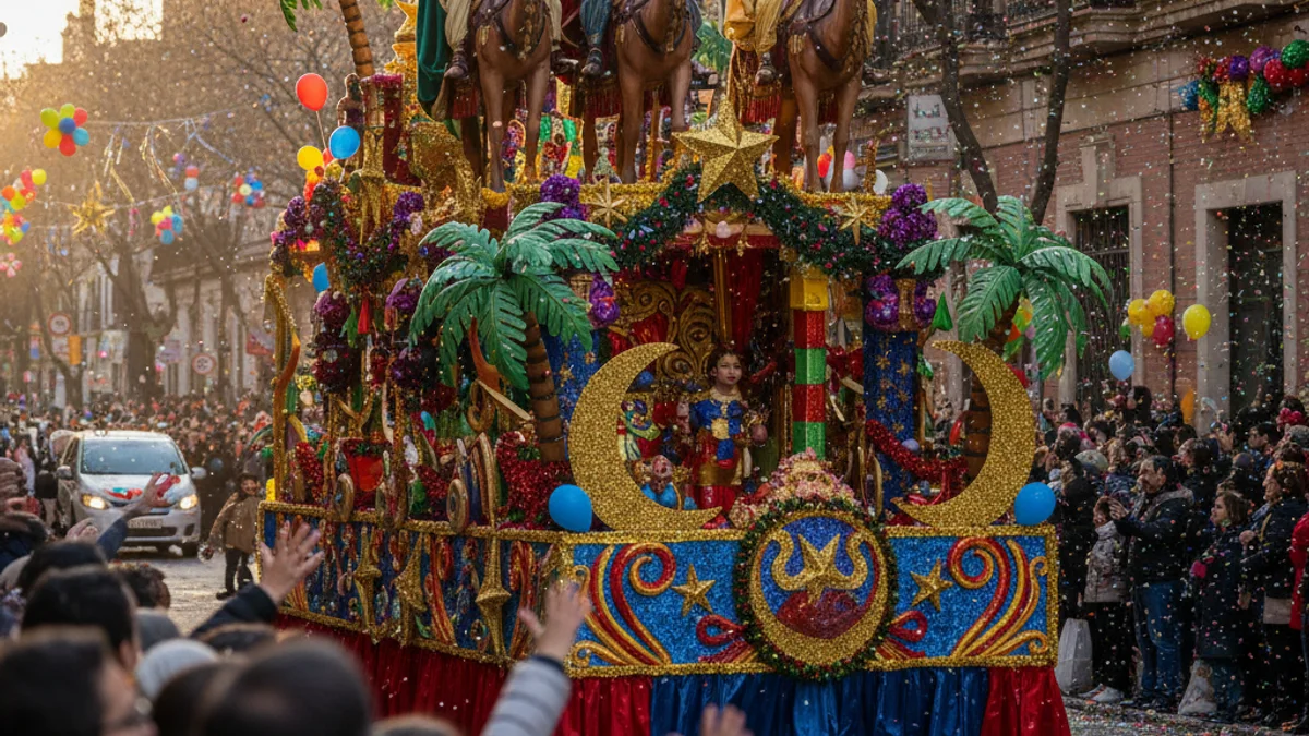 Imatge genèrica d'una cavalcada de Reis amb carrosses i públic celebrant la festa.