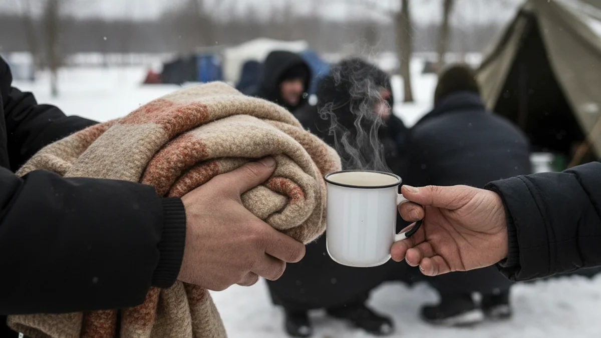 Imatge genèrica d'una manta i una tassa de beguda calenta en un context d'emergència per fred.