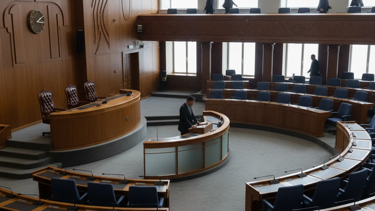 Imatge genèrica d'una sessió plenària en un consell comarcal, amb cadires buides o figures borroses.