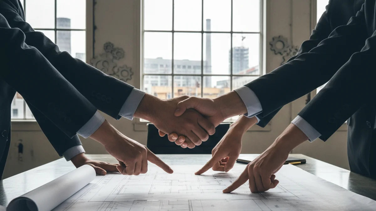 Representació de la cooperació empresarial: mans de diferents persones col·laborant sobre una taula de reunió.