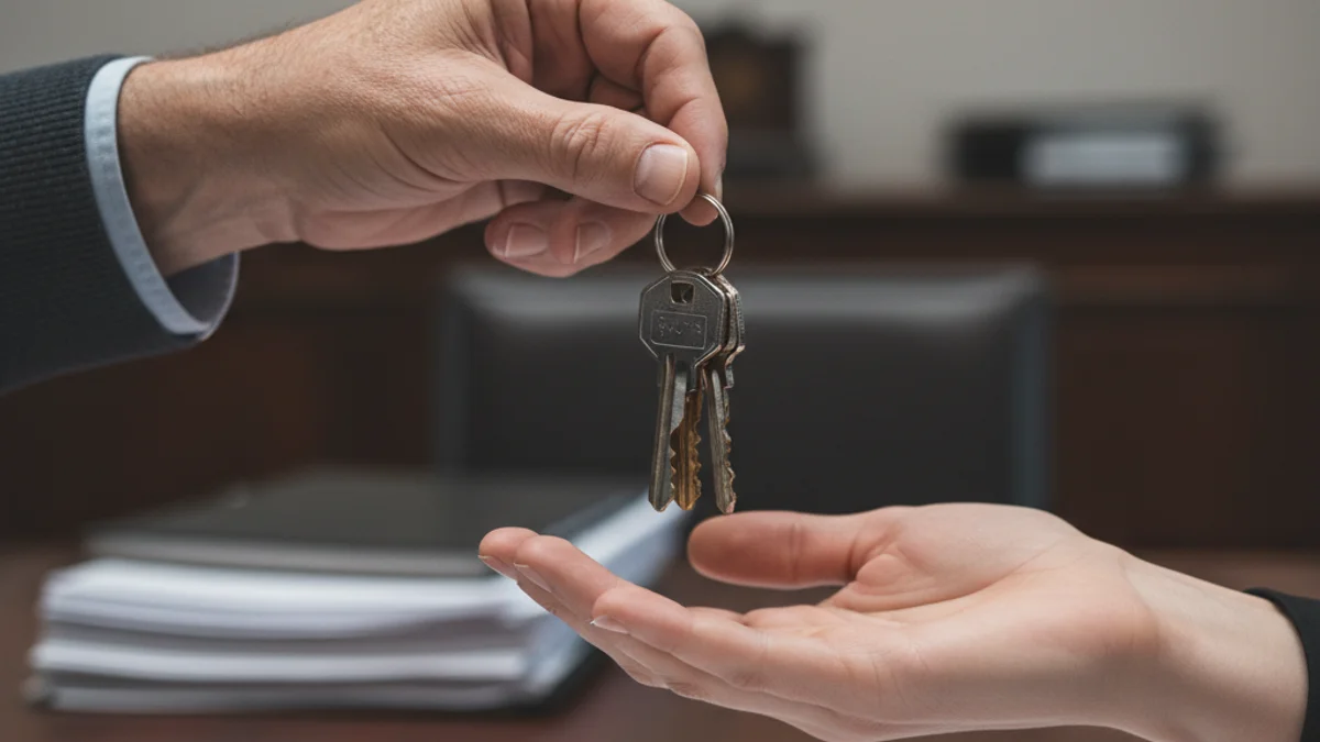 Una mà d'un adult gran lliurant les claus d'un habitatge a la mà d'un jove, simbolitzant una donació intergeneracional.