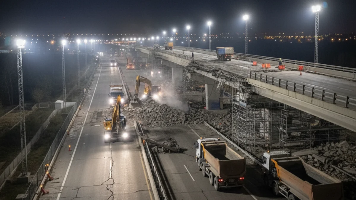Imatge genèrica d'una autopista amb obres o desviament de trànsit, amb vehicles circulant lentament.