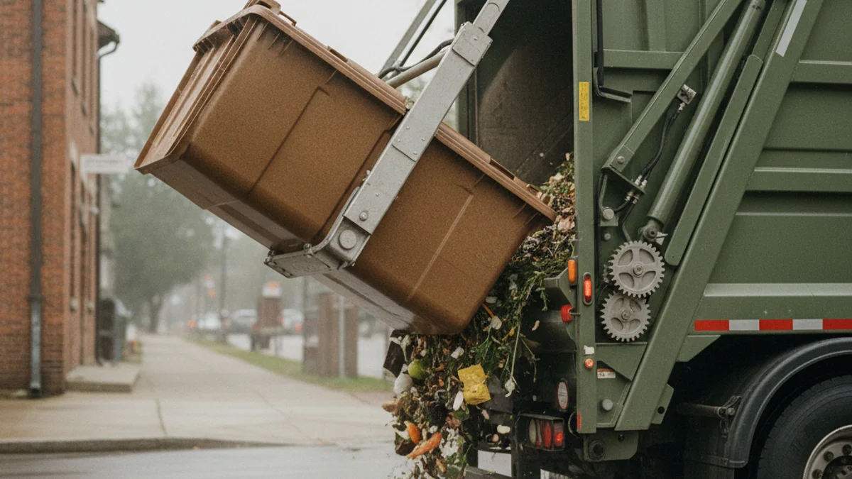 Imatge genèrica de vehicles de recollida de residus orgànics o contenidors de color marró en un entorn urbà.