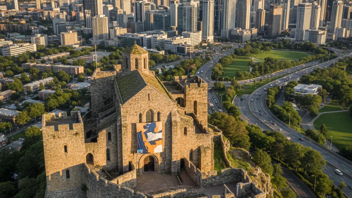 Vista panoràmica del Turó de la Seu Vella de Lleida, amb la catedral destacant sobre la ciutat.