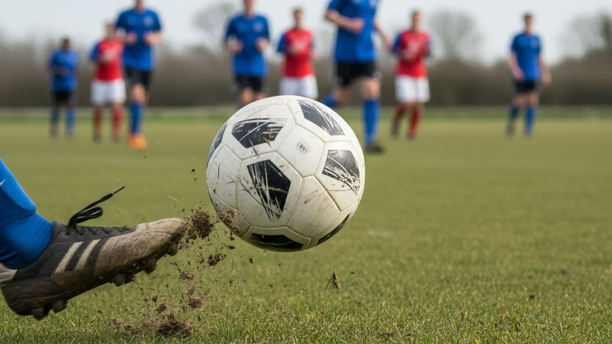Vista genèrica d'un partit de futbol amb jugadors en acció i la pilota en joc, sense cares reconeixibles.