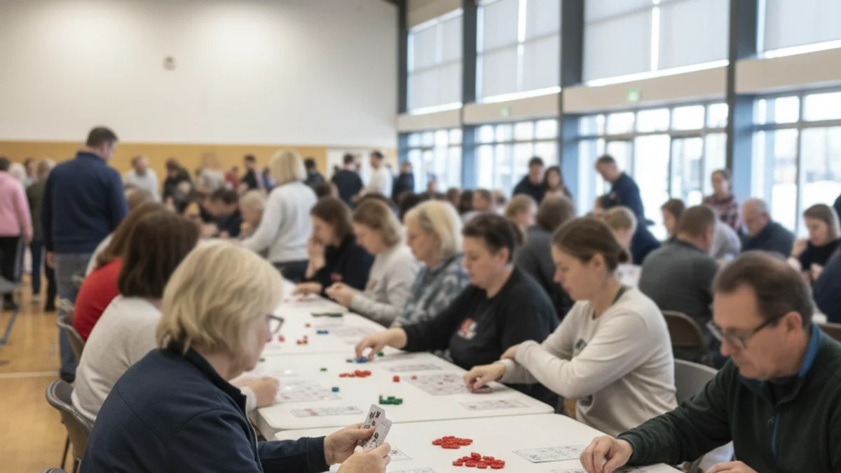 Imatge genèrica d'un grup de persones reunides en un pavelló jugant a un joc tradicional de taula.