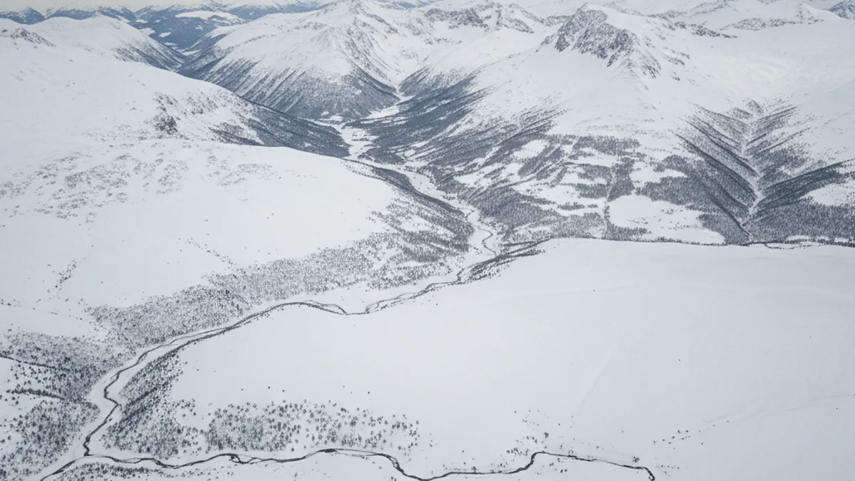 Vista aèria de les muntanyes nevades del Pirineu català amb els rius i valls coberts de neu.