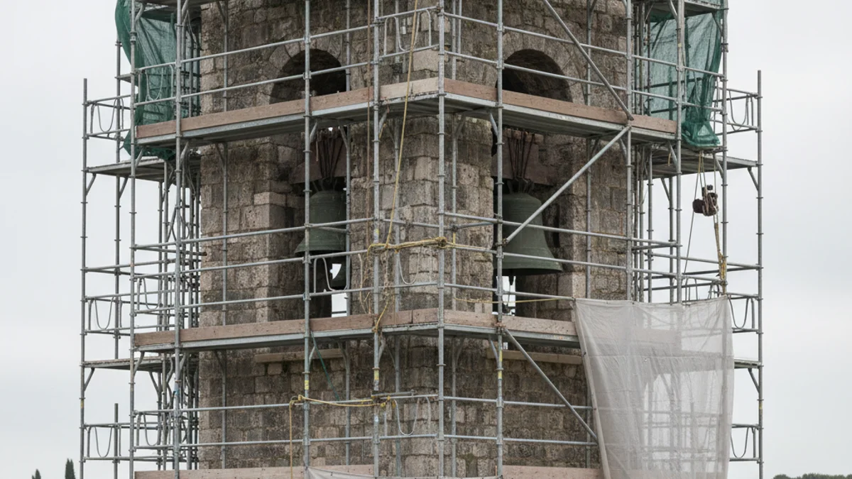 Campanar d'una església històrica durant una celebració d'aniversari.