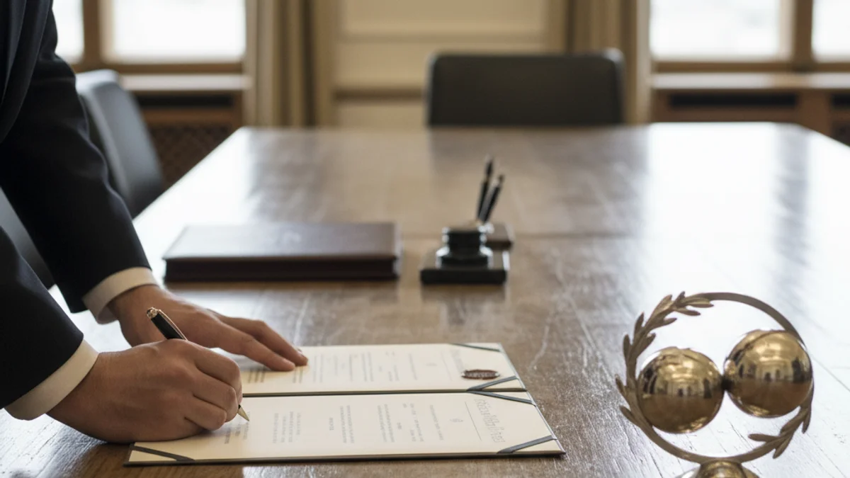 Representació genèrica d'una persona treballant en documents administratius o de cooperació internacional.