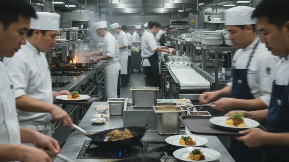 Imatge genèrica d'un hotel o restaurant amb siluetes de treballadors en moviment, simbolitzant l'activitat econòmica.