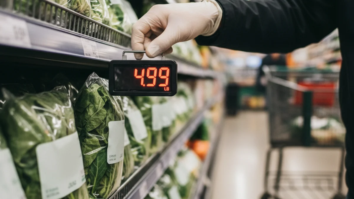 Imatge genèrica d'una mà posant preus en una balança de supermercat, simbolitzant la inflació.
