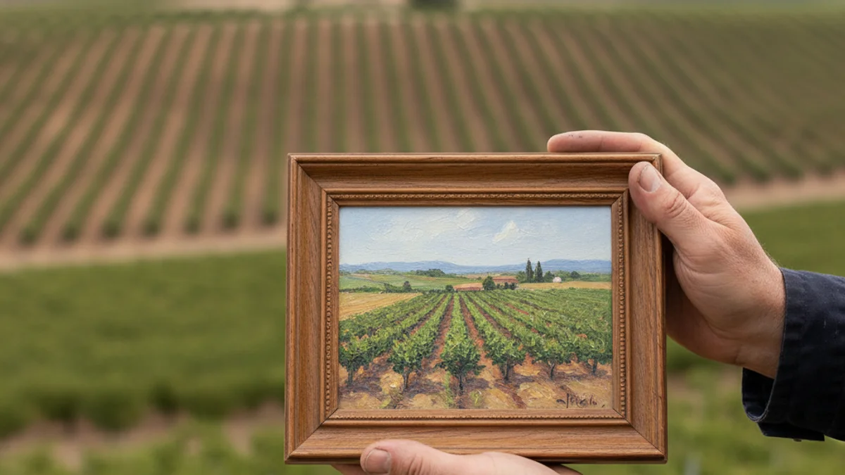 Imatge genèrica d'unes mans sostenint un quadre, símbol dels Premis Horta de Lleida, amb un fons borrós d'horta.