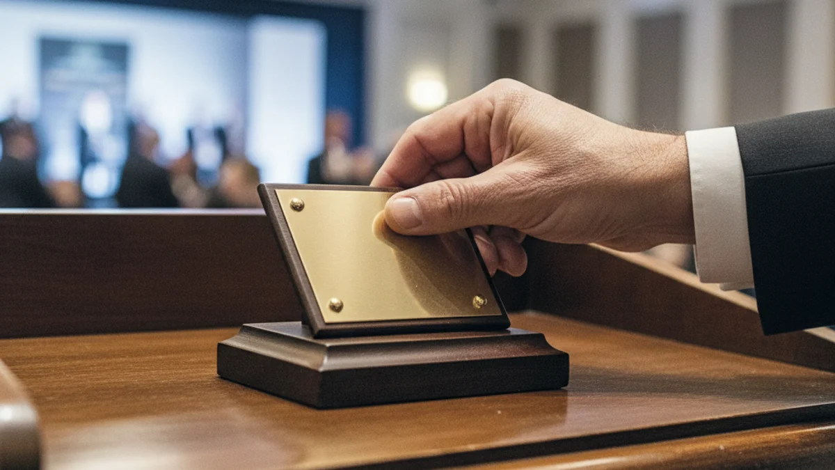 Una mà sostenint un premi o trofeu durant una cerimònia de lliurament de premis de periodisme.