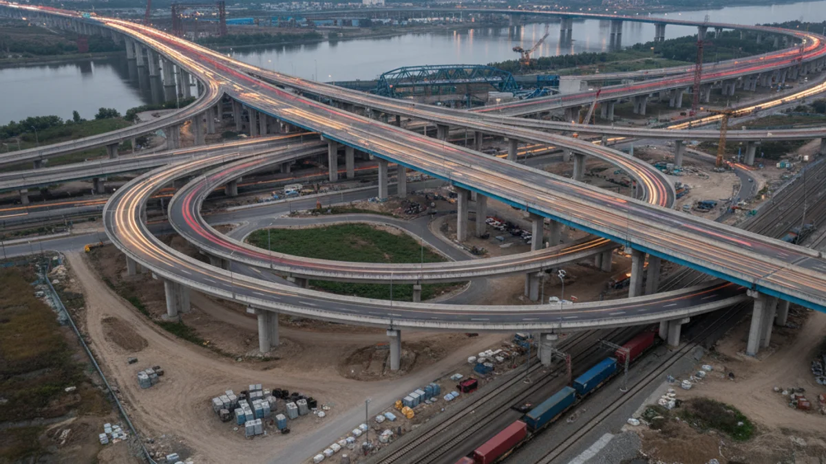 Imatge genèrica d'una infraestructura viària o ferroviària en construcció o amb trànsit intens.