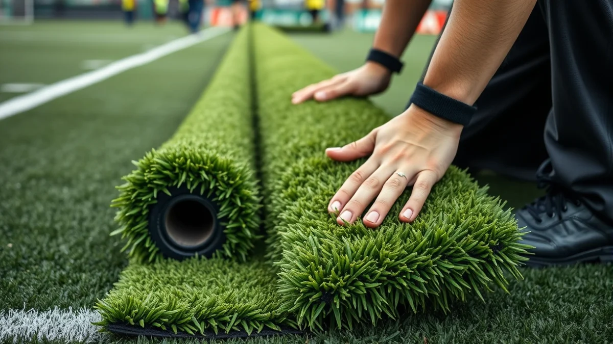 Imatge genèrica de la instal·lació de gespa artificial nova en un camp de futbol municipal.