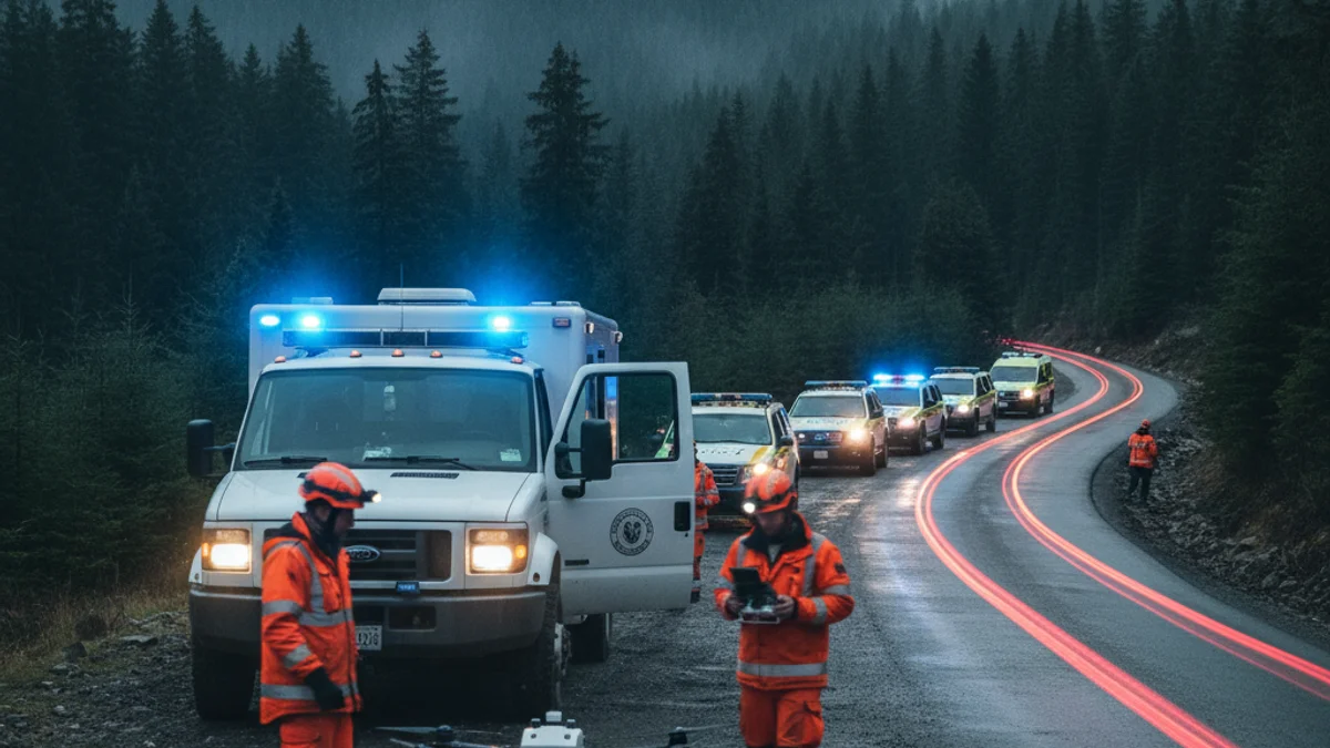 Imatge genèrica d'un equip de rescat amb drons buscant en una zona boscosa o de camps.