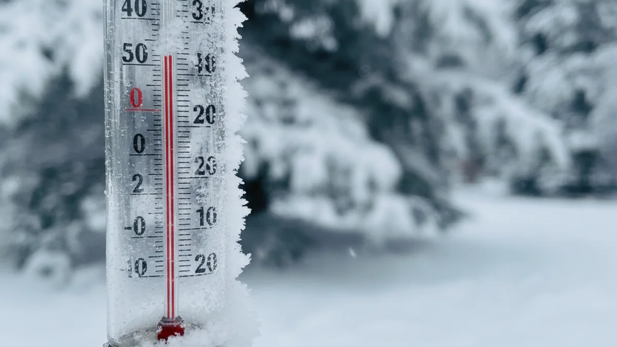 Termòmetre digital o analògic marcant una temperatura sota zero en un paisatge hivernal.