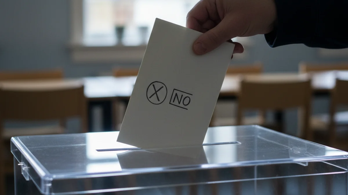 Una mà dipositant una papereta en una urna de votació durant una consulta popular local.