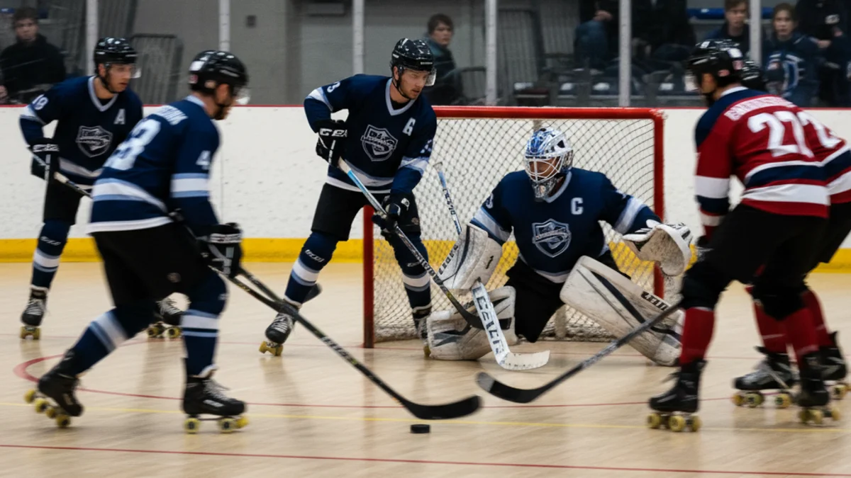 Pista d'hoquei patins amb jugadores en acció durant un partit de l'Ok Lliga Iberdrola.