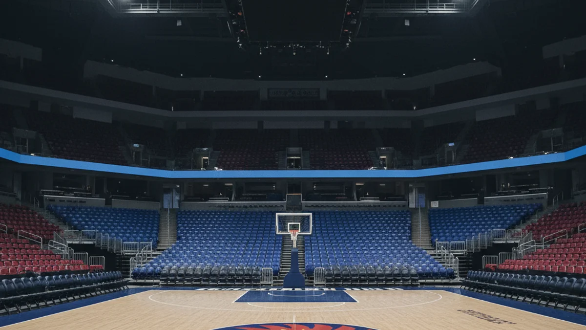 Imatge genèrica d'una pista de bàsquet buida en un pavelló esportiu abans d'un partit important.