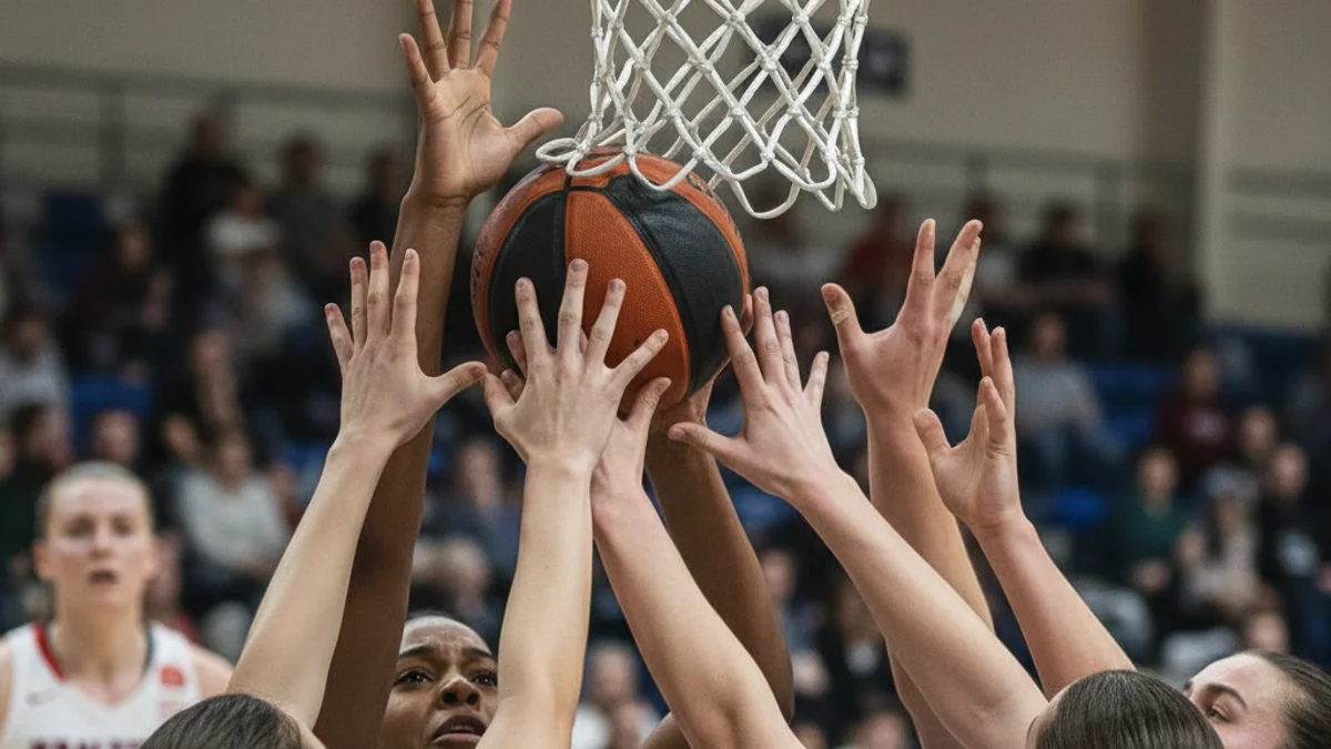 Imatge genèrica d'un partit de bàsquet femení, amb jugadores competint per la pilota a la pista.