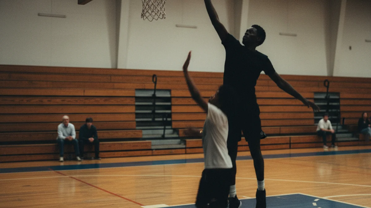 Imatge d'arxiu d'una jugadora de bàsquet molt alta dominant la pista en un partit antic.