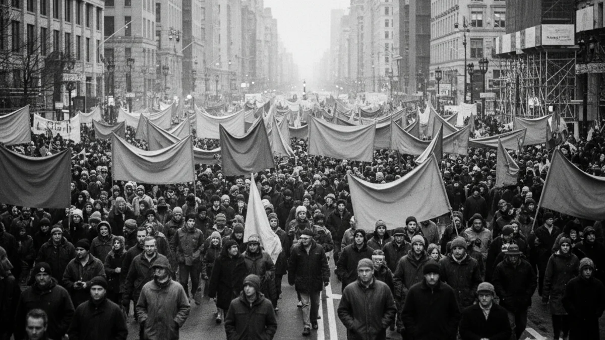 Una multitud de manifestants sostenint pancartes durant una marxa de protesta al carrer, vista des de darrere.