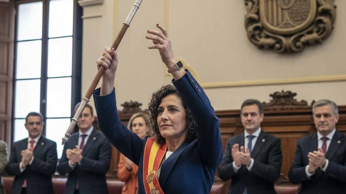 Imatge genèrica d'una cerimònia d'investidura amb una alcaldessa aixecant la vara de comandament.