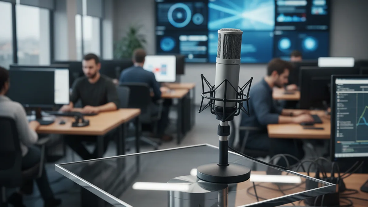 Una silueta professional parlant en un podi amb un micròfon, simbolitzant la direcció de mitjans de comunicació.