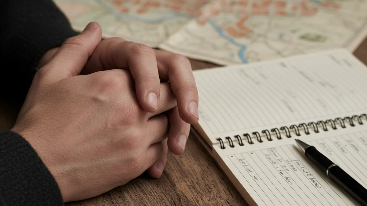 Il·lustració genèrica d'un escriptor treballant en una novel·la policíaca amb un mapa de fons.