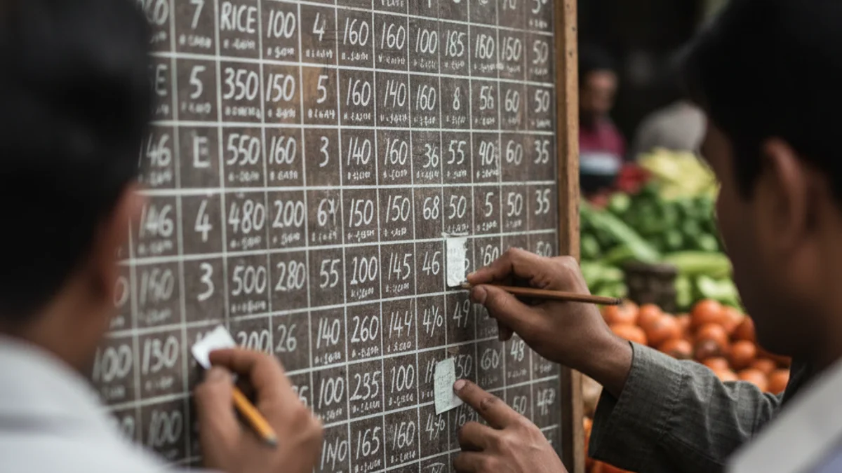 Taula de preus o registre de dades en un mercat de productes ramaders, simbolitzant la cotització del porc.