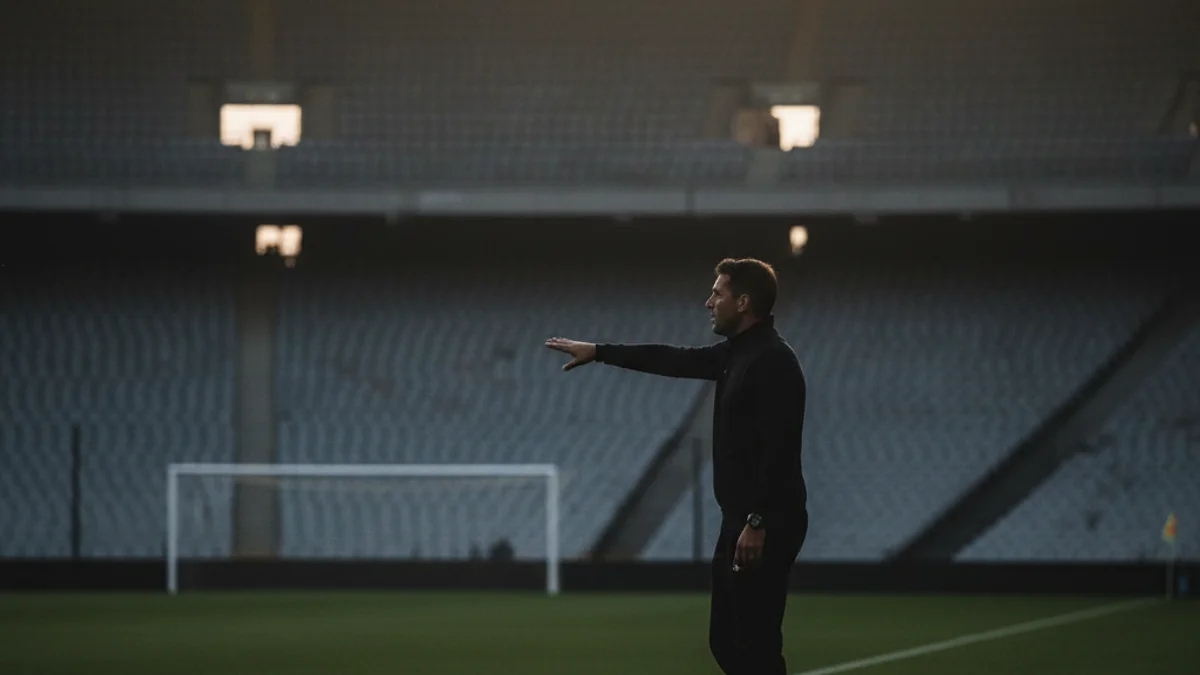 Imatge genèrica d'un entrenador de futbol donant instruccions des de la banda durant un partit.