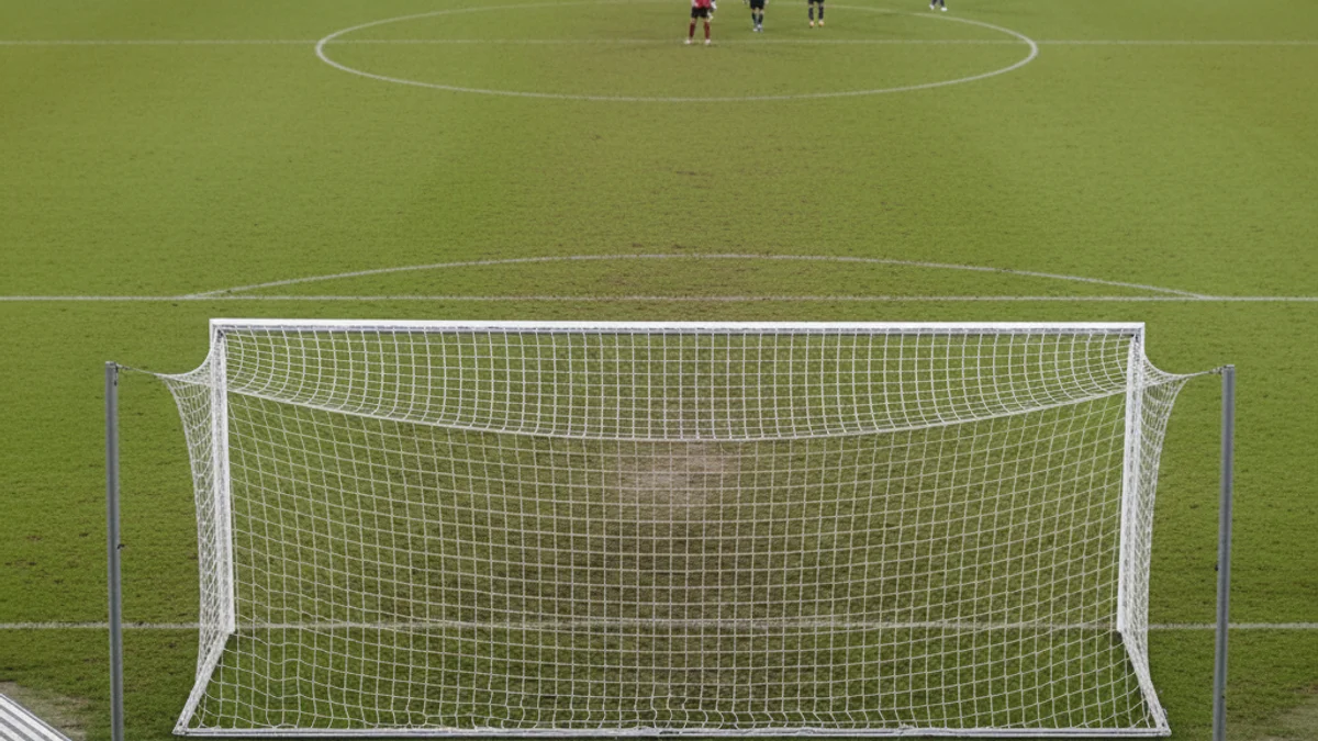 Imagen genérica de un campo de fútbol vacío después de un partido, con el césped iluminado.