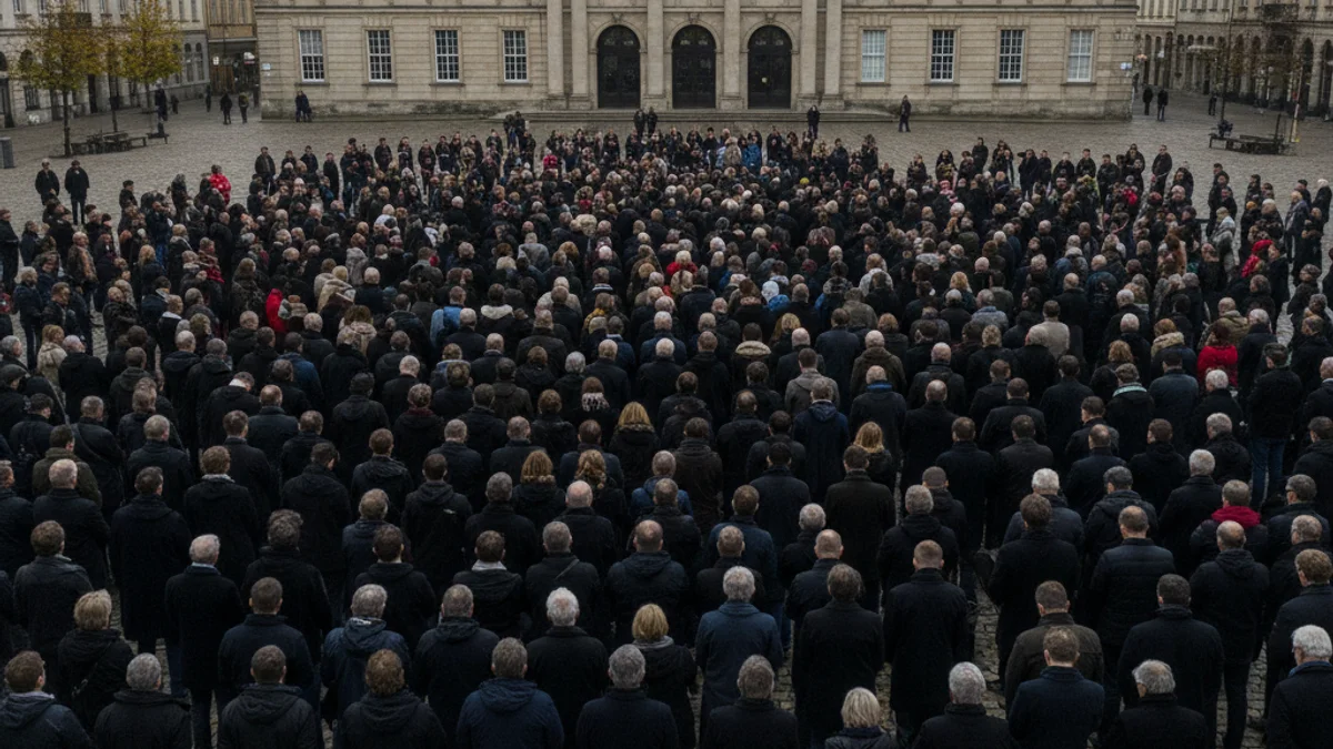 Imatge genèrica d'un grup de persones reunides en una plaça pública durant un minut de silenci.
