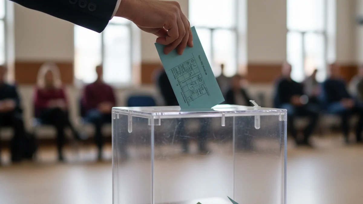 Una mà dipositant un vot en una urna transparent durant un procés de participació ciutadana.
