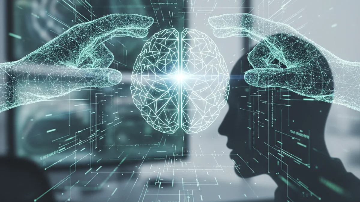 Representació visual de la interacció entre la intel·ligència artificial i l'ésser humà, simbolitzant la verificació de dades.