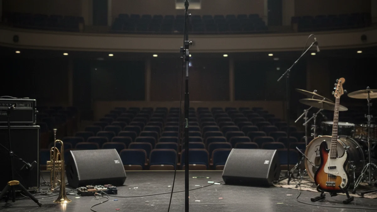 Imatge genèrica d'un escenari buit o instruments musicals després d'un concert de festa major.