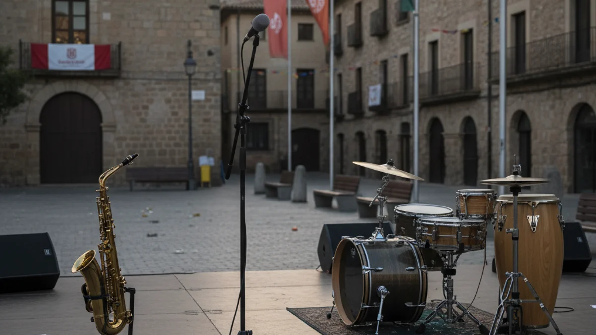 Imatge genèrica d'un escenari de festa major amb instruments musicals, simbolitzant la música popular catalana.