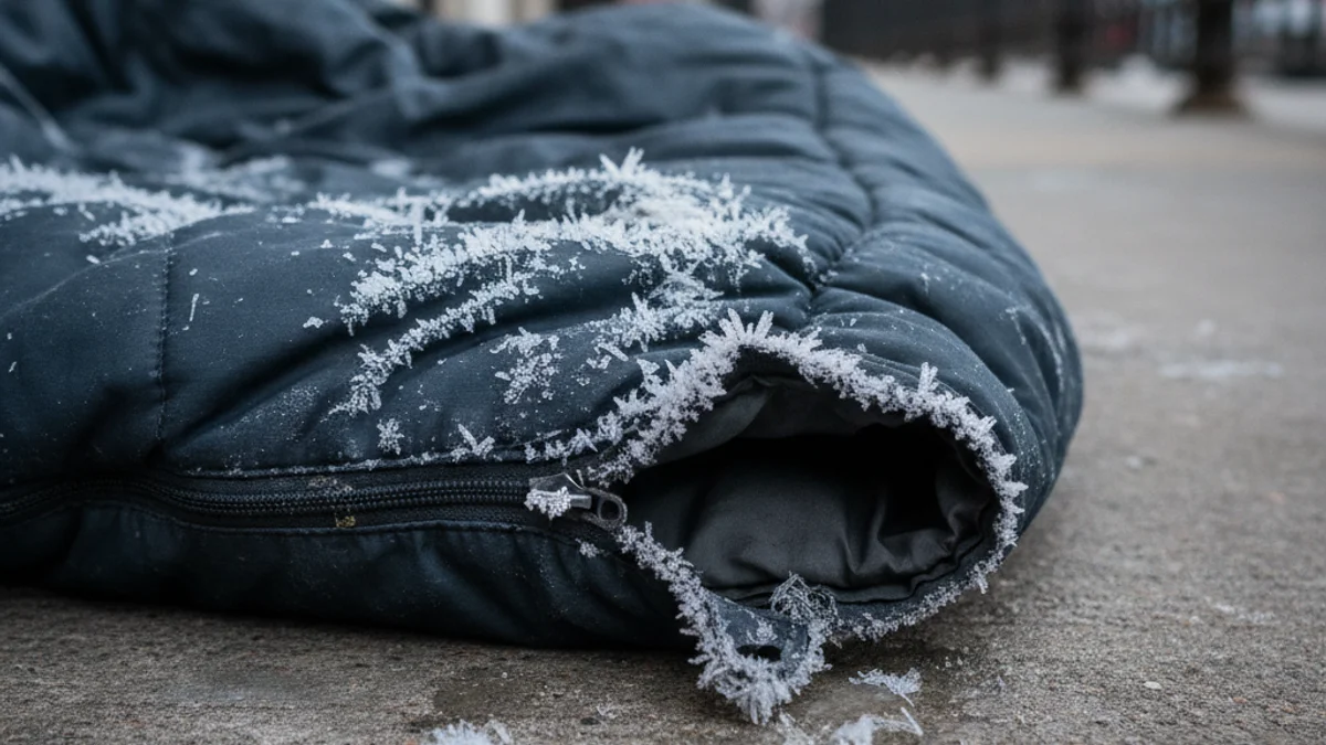 Imatge genèrica d'una manta o un sac de dormir al carrer durant una nit freda, simbolitzant la situació de les persones sense llar.