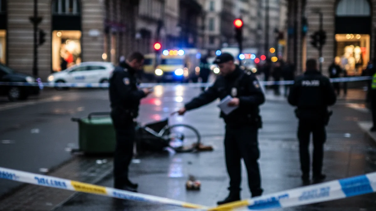 Imatge genèrica d'una cruïlla urbana amb vehicles d'emergència i policia després d'un accident de trànsit.