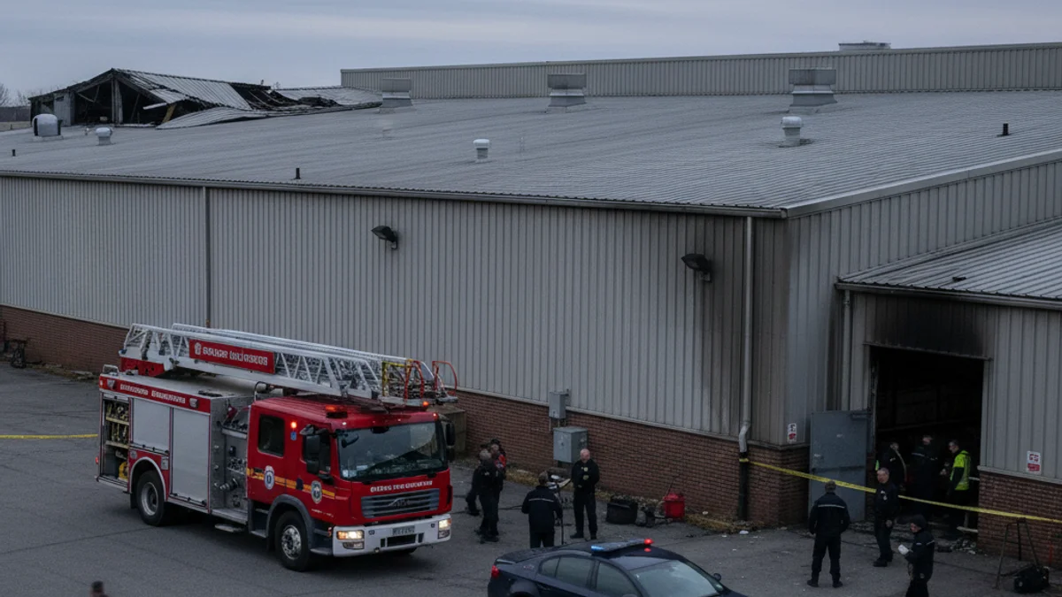 Imatge genèrica d'una resposta d'emergència amb vehicles policials i de bombers prop d'una zona industrial.