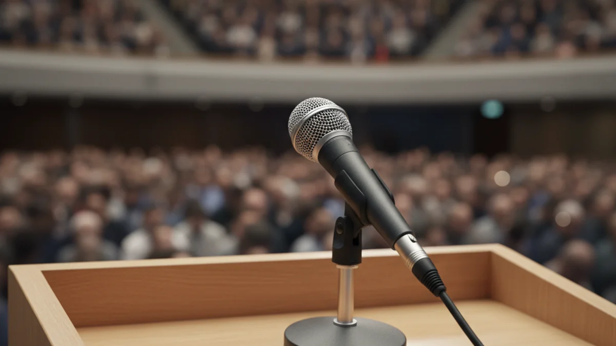 Imatge genèrica d'un faristol amb un micròfon, simbolitzant la presentació d'una nova entitat.