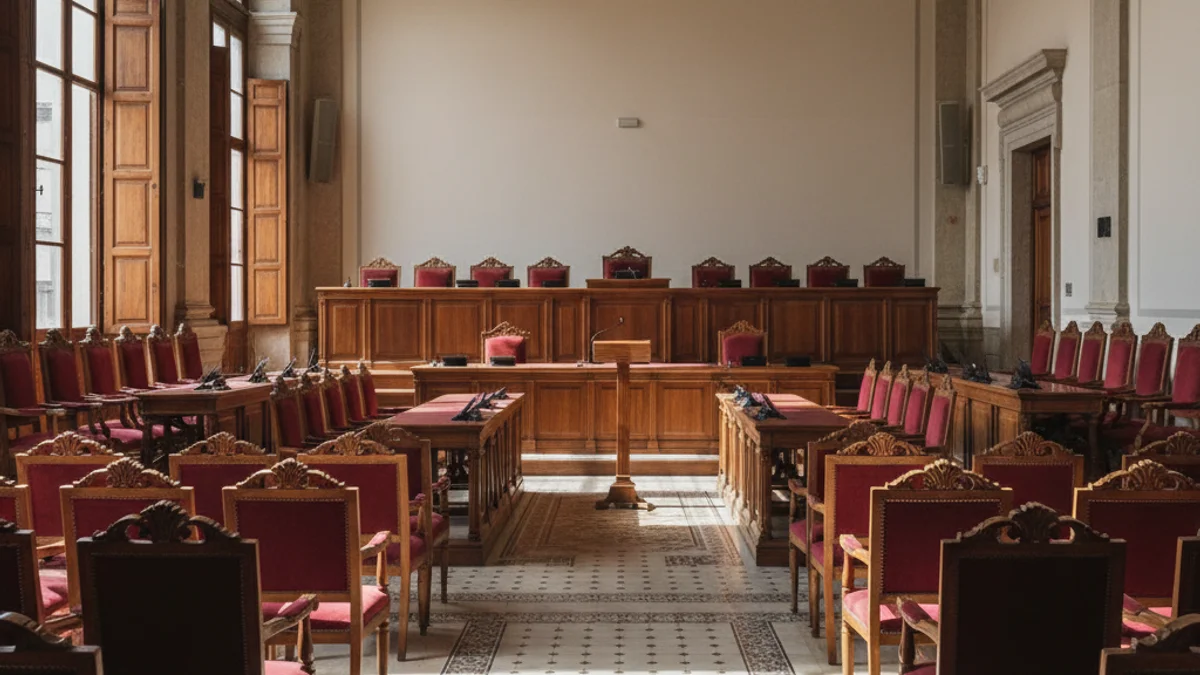 Imatge genèrica d'un saló de plens municipal buit o un faristol, simbolitzant una transició política.