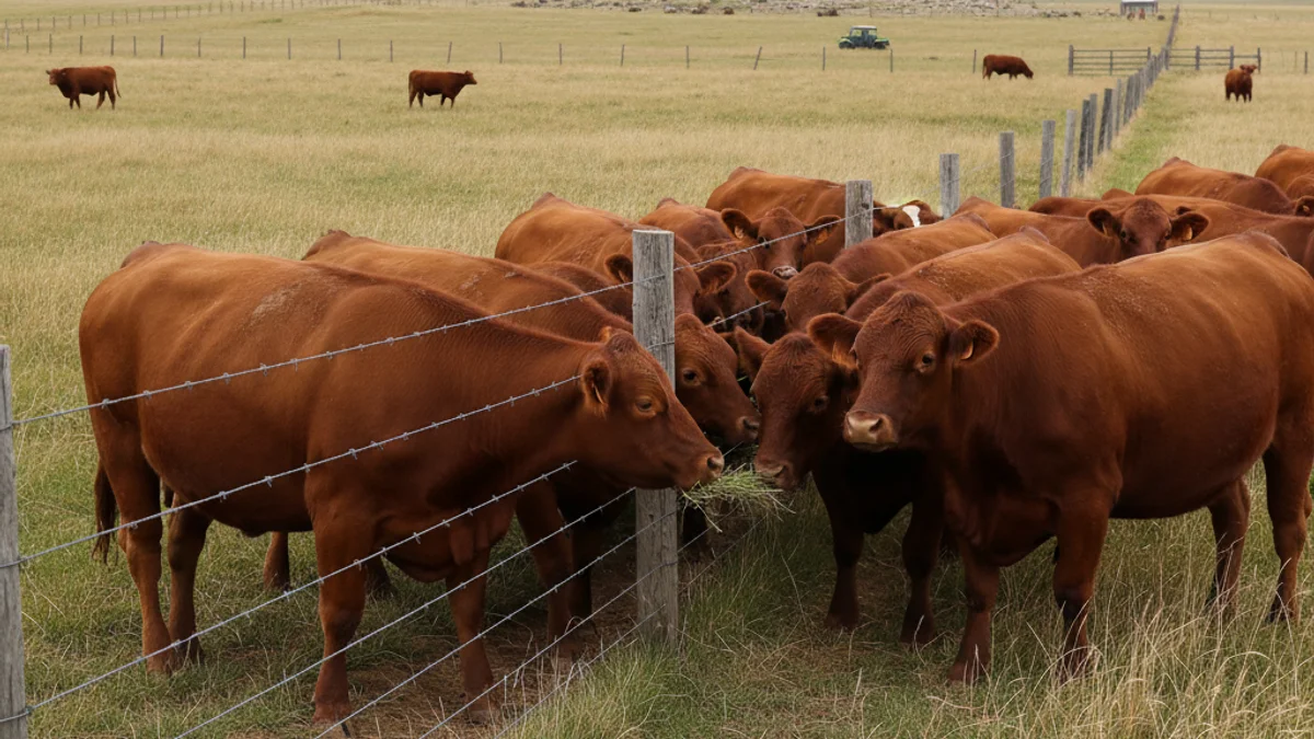 Imatge genèrica de bestiar boví en una explotació ramadera extensiva, amb figures borroses de vaques.